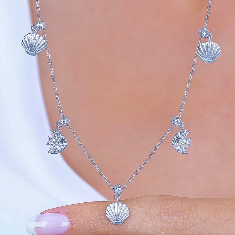İstiridye Festivali Choker Gümüş Şans Kolye