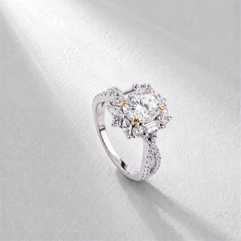 Karat Mozanit Oval Kesim Rüzgar Gülü Tektaş Gümüş Yüzük