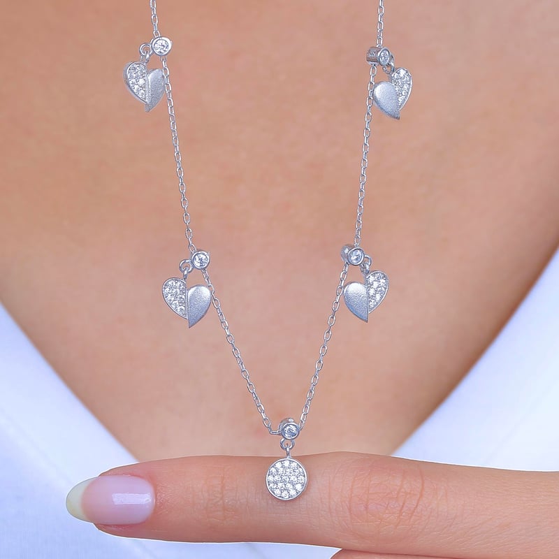 Kavuşan Kalpler Choker Gümüş Şans Kolye