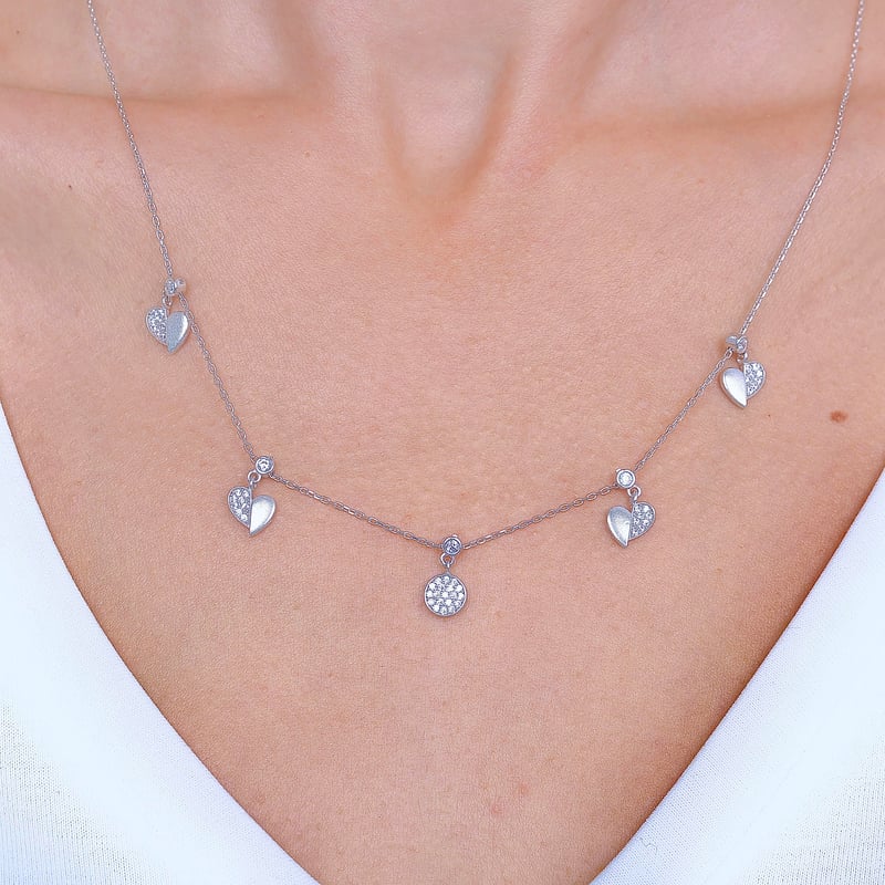 Kavuşan Kalpler Choker Gümüş Şans Kolye