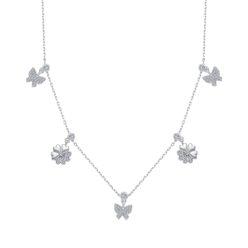 Kelebek Bahçesi Choker Gümüş Şans Kolye
