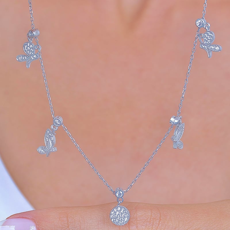 Kelebek Festivali Choker Gümüş Şans Kolye