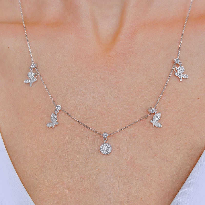 Kelebek Festivali Choker Gümüş Şans Kolye
