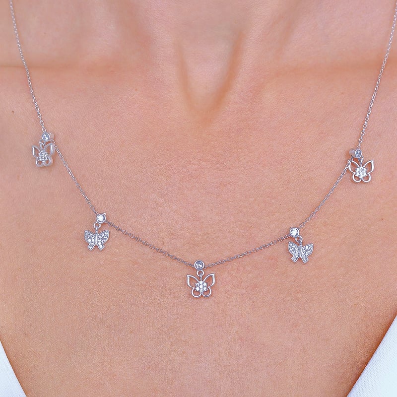Kelebek Mevsimi Choker Gümüş Şans Kolye