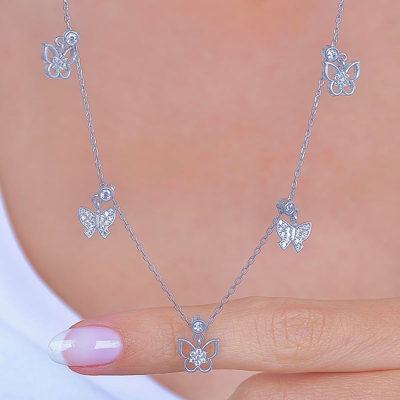 Kelebek Mevsimi Choker Gümüş Şans Kolye