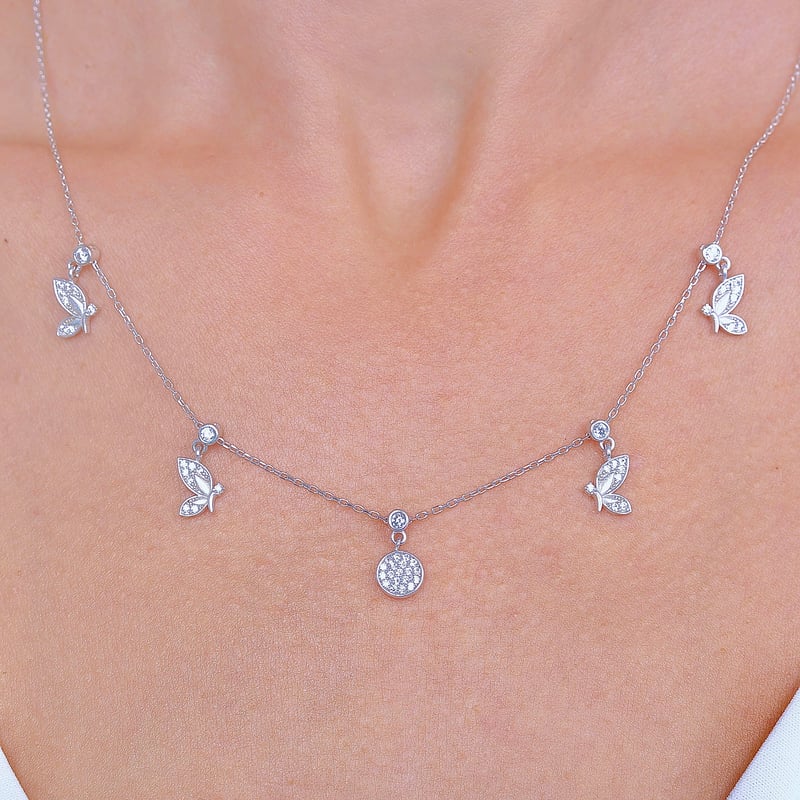 Kelebek Perisi Choker Gümüş Şans Kolye