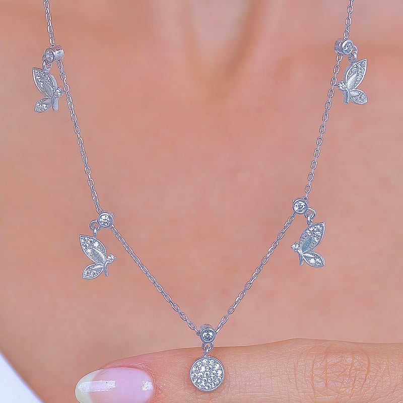 Kelebek Perisi Choker Gümüş Şans Kolye