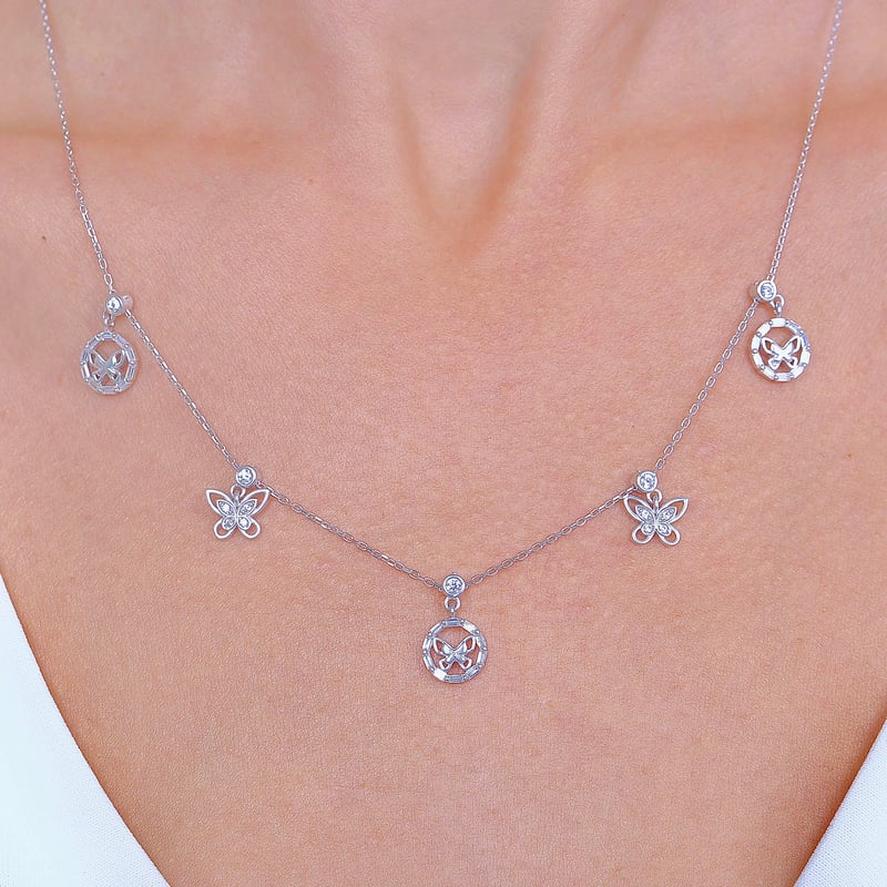 Kelebek Senfonisi Choker Gümüş Şans Kolye