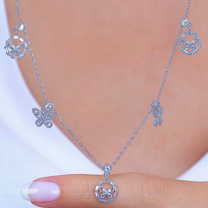Kelebek Senfonisi Choker Gümüş Şans Kolye