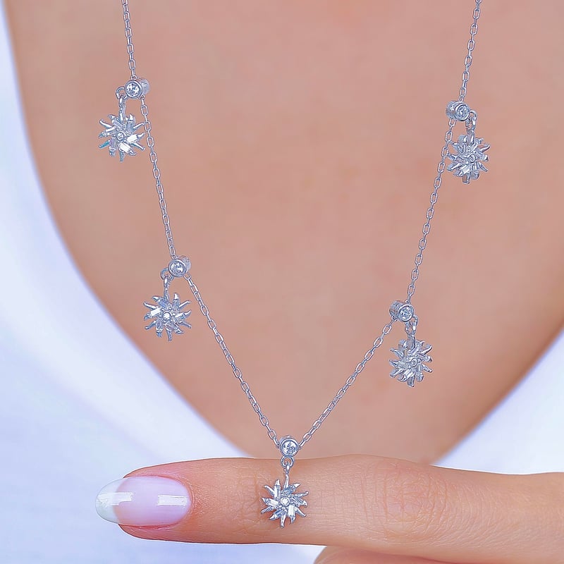 Kır Güneşi Choker Gümüş Şans Kolye