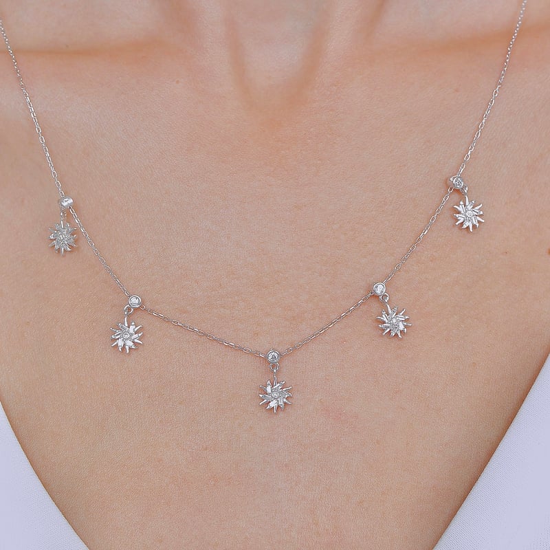 Kır Güneşi Choker Gümüş Şans Kolye