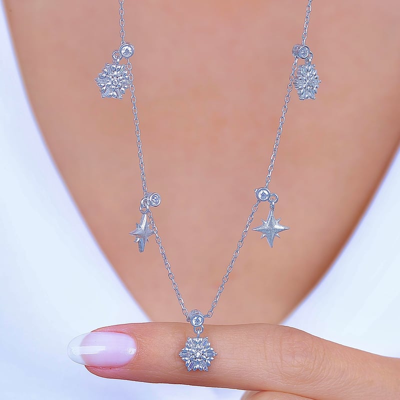 Kuzey Kristali Choker Gümüş Şans Kolye