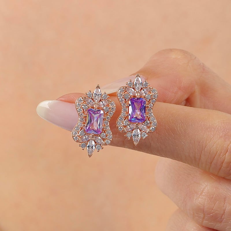 Lila Taşlı Işıltı Klasiği Rose Renk Vintage Gümüş Mini Set