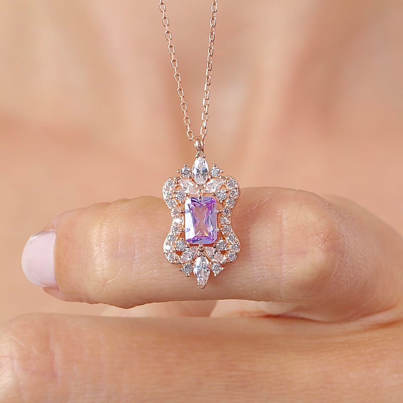 Lila Taşlı Işıltı Klasiği Rose Renk Vintage Gümüş Mini Set