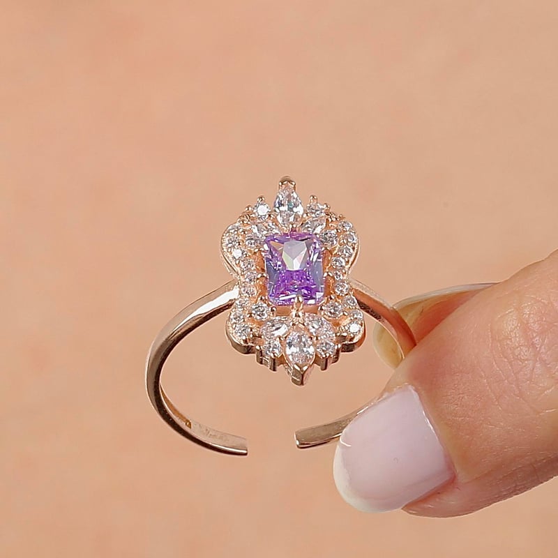 Lila Taşlı Işıltı Klasiği Rose Renk Vintage Gümüş Mini Set