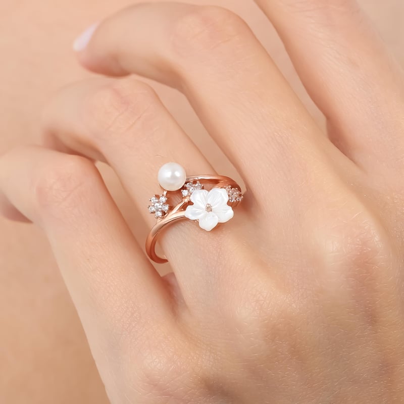 Manolya Çiçeği İnci Senfonisi Flowers Gümüş Yüzük