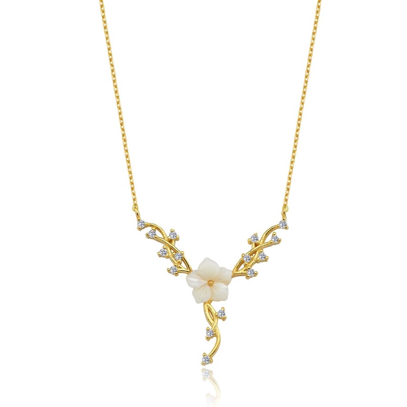 Manolya ve Sarmaşık Gold Renk Flowers Gümüş Kolye