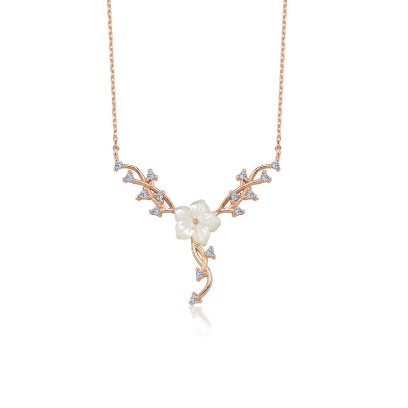 Manolya ve Sarmaşık Rose Renk Flowers Gümüş Kolye