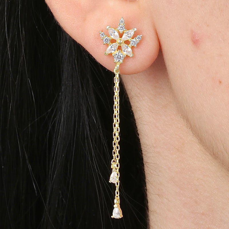 Mekik Bahçesi Trend Gold Renk Gümüş Küpe