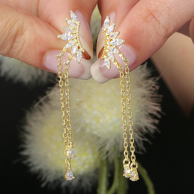 Mekik Tacı Markiz Taşlı Trend Gold Renk Gümüş Küpe