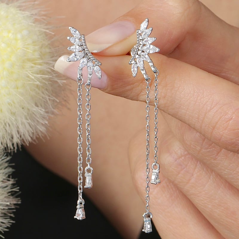 Mekik Tacı Markiz Taşlı Trend Gümüş Küpe