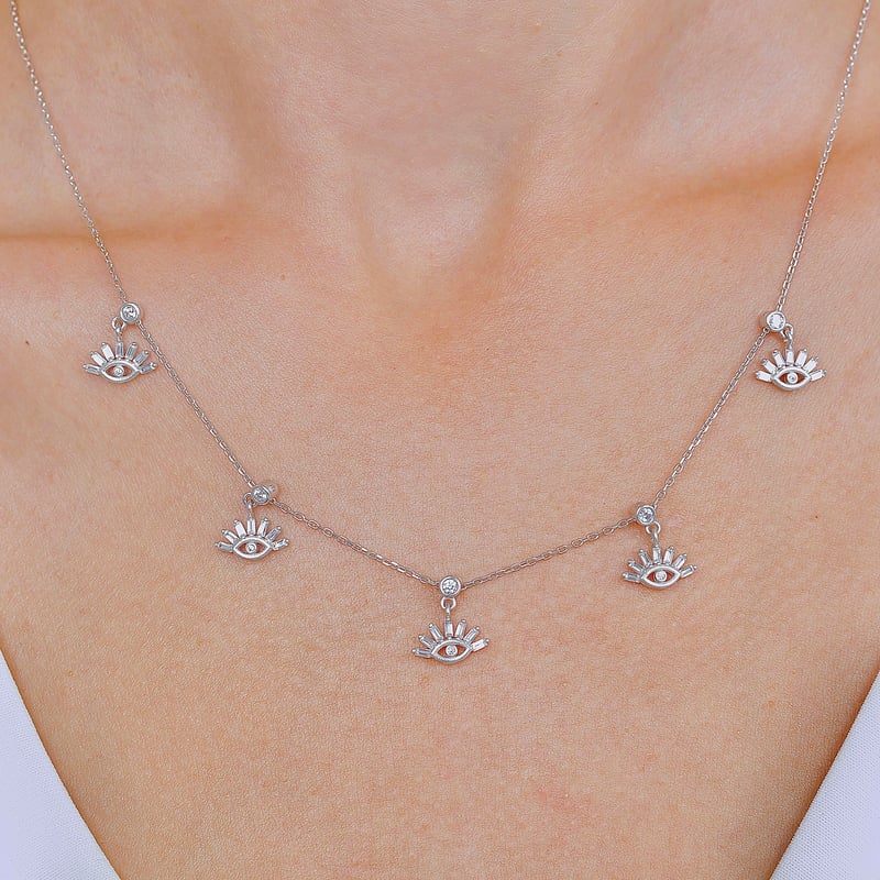 Mistik Bakışlar Choker Gümüş Şans Kolye