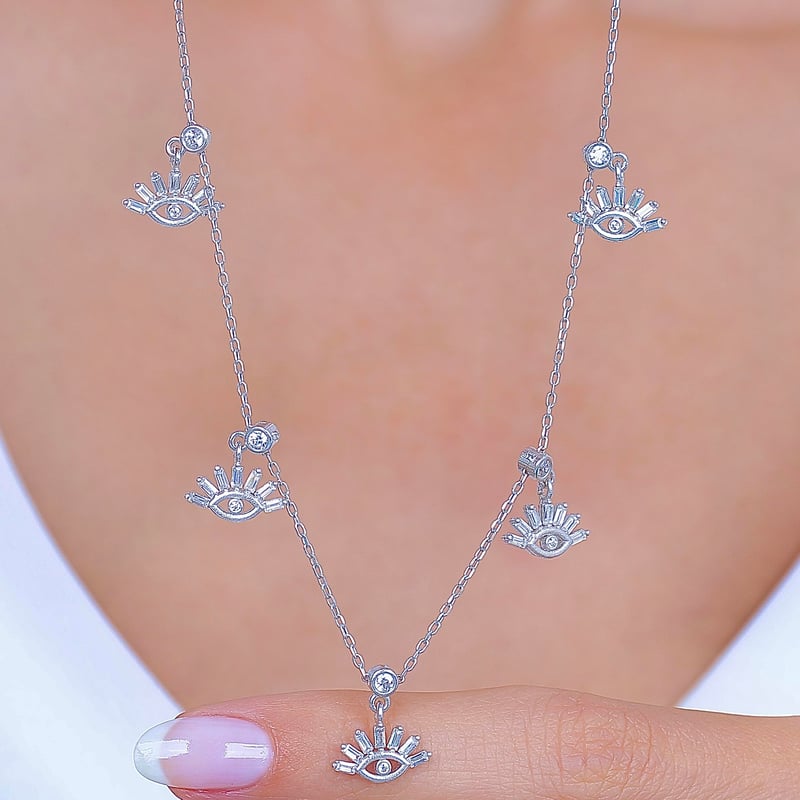 Mistik Bakışlar Choker Gümüş Şans Kolye