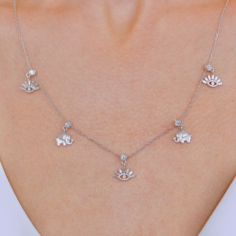 Mistik Kombin Choker Gümüş Şans Kolye