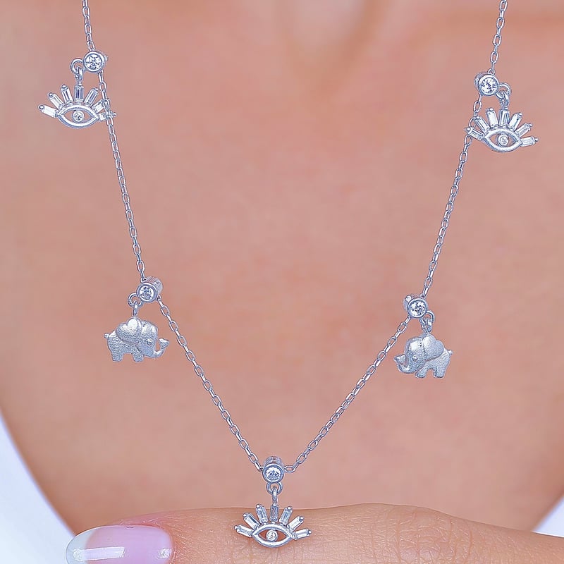 Mistik Kombin Choker Gümüş Şans Kolye