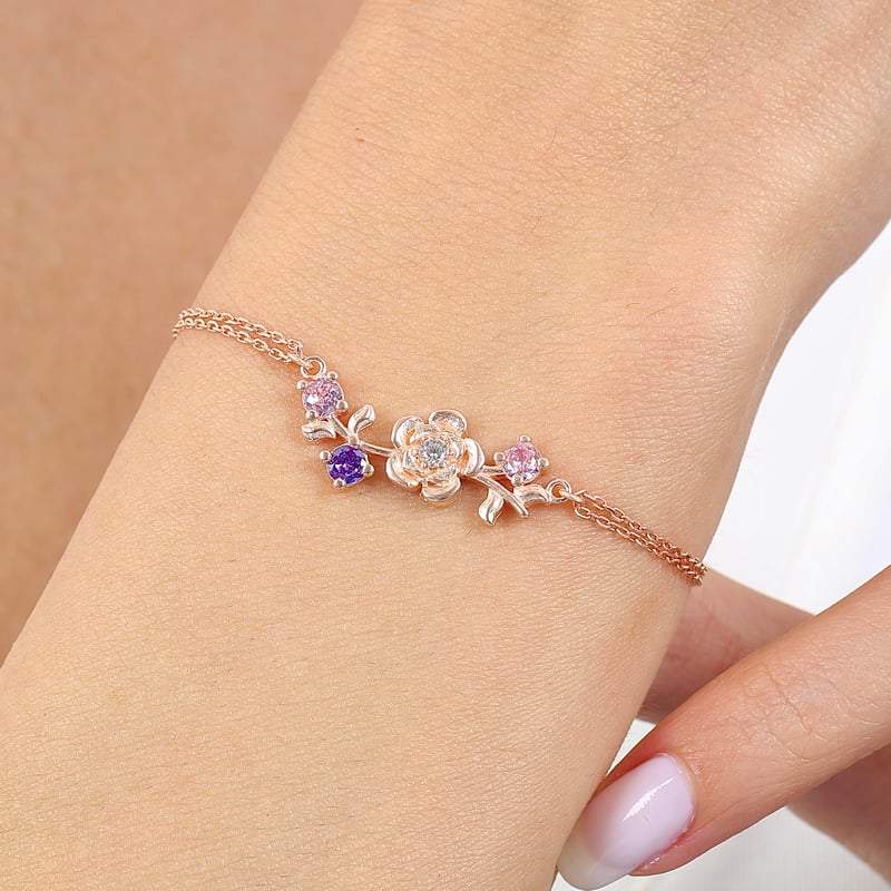 Mix Taşlı Işıltı Yankısı Rosegold Gümüş Bileklik
