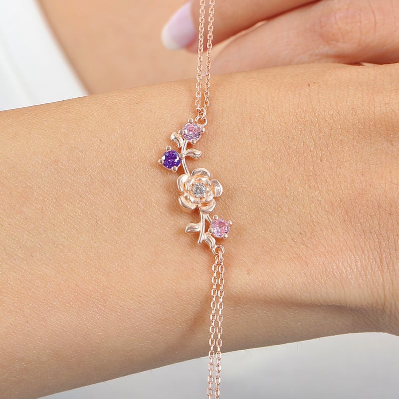 Mix Taşlı Işıltı Yankısı Rosegold Gümüş Bileklik