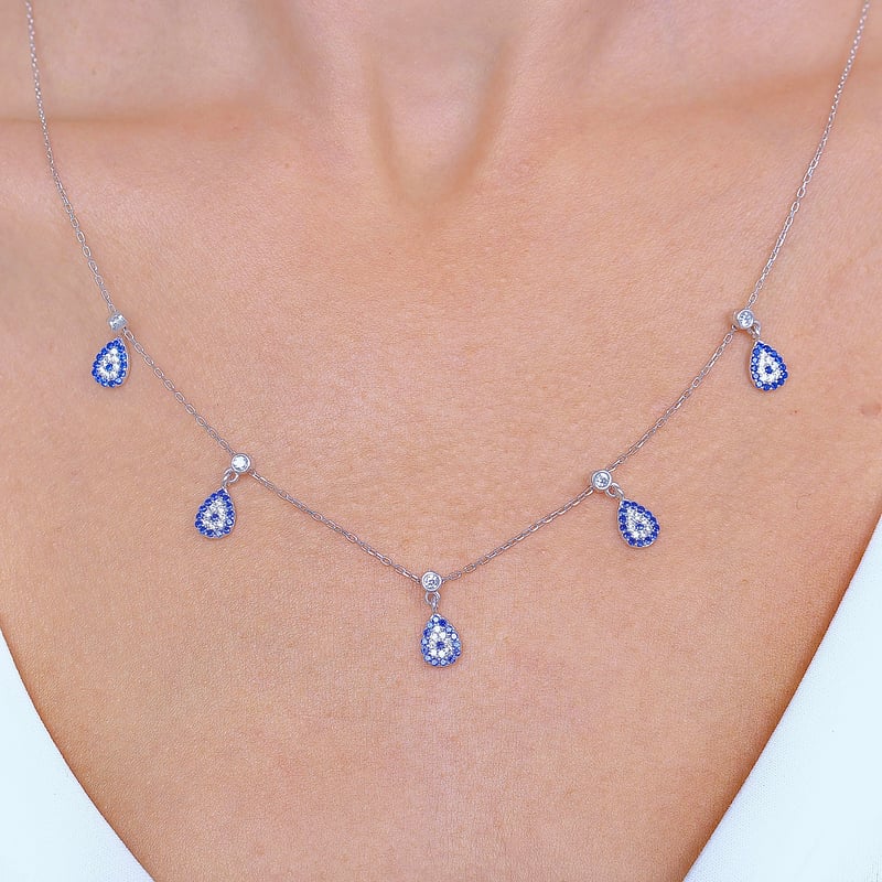 Nazar Damlaları Choker Gümüş Şans Kolye