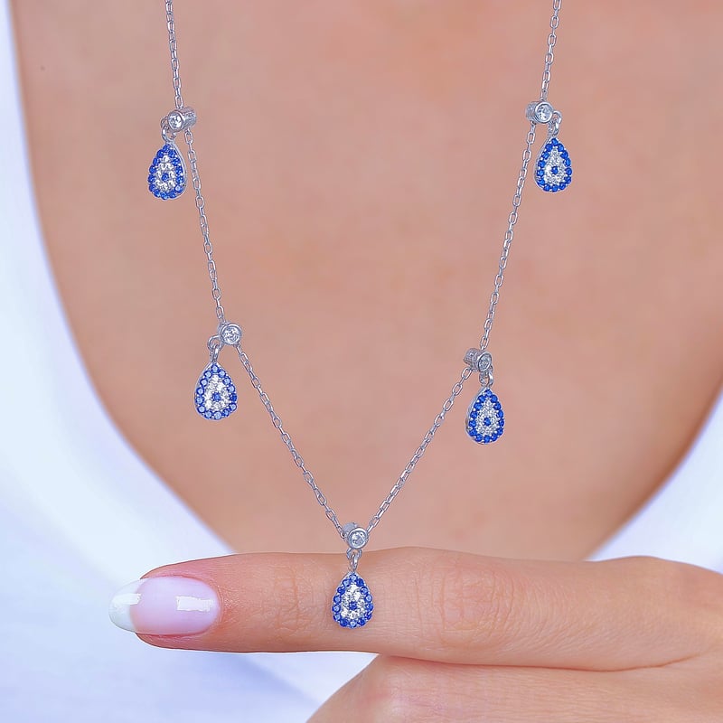 Nazar Damlaları Choker Gümüş Şans Kolye