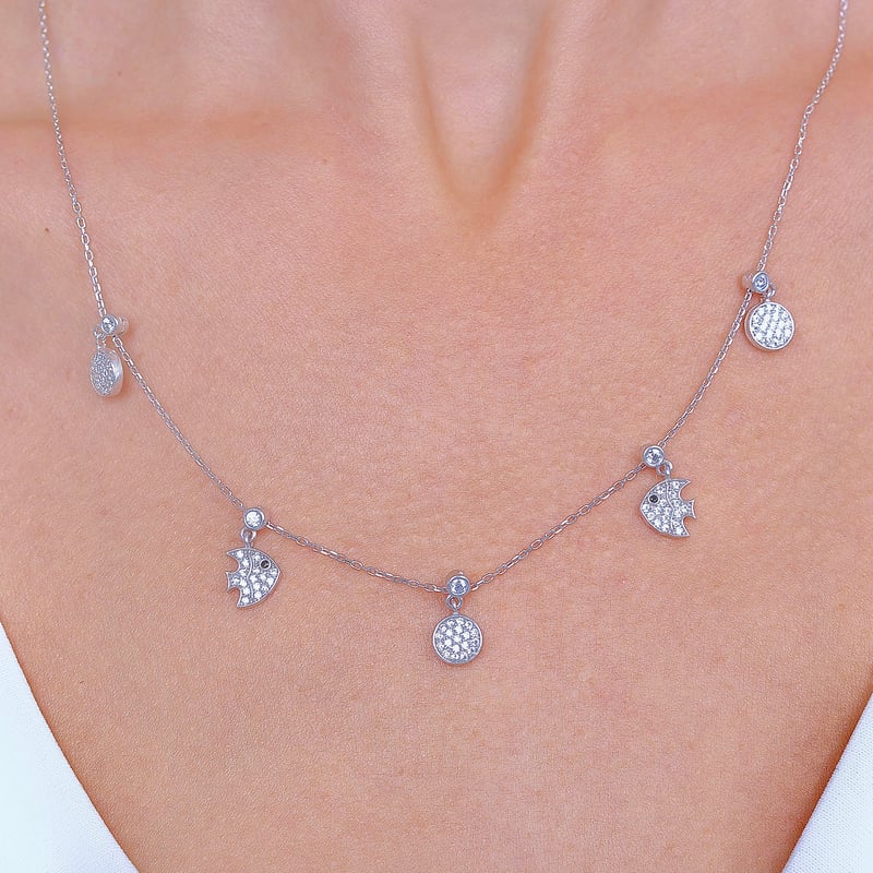 Okyanus Işıltısı Choker Gümüş Şans Kolye