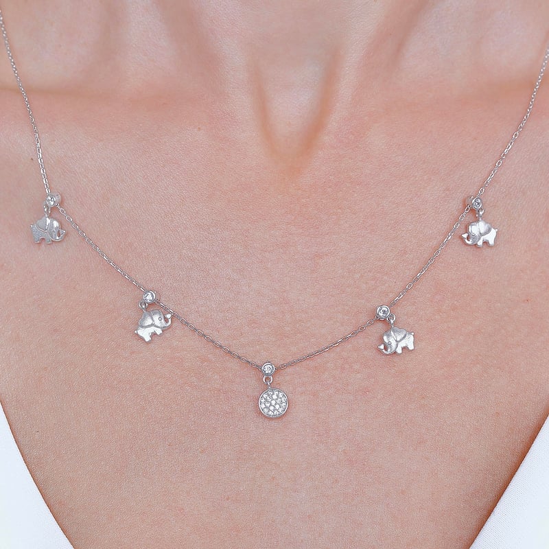 Parıltılı Filler Choker Gümüş Şans Kolye