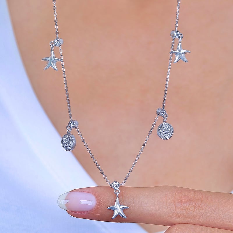 Parıltılı Kumsal Choker Gümüş Şans Kolye