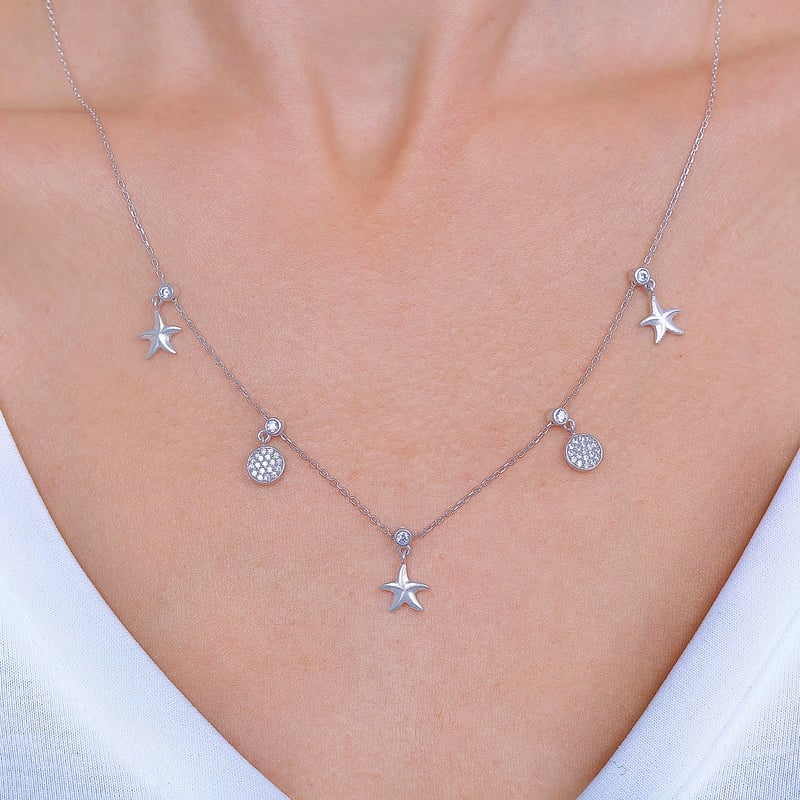 Parıltılı Kumsal Choker Gümüş Şans Kolye