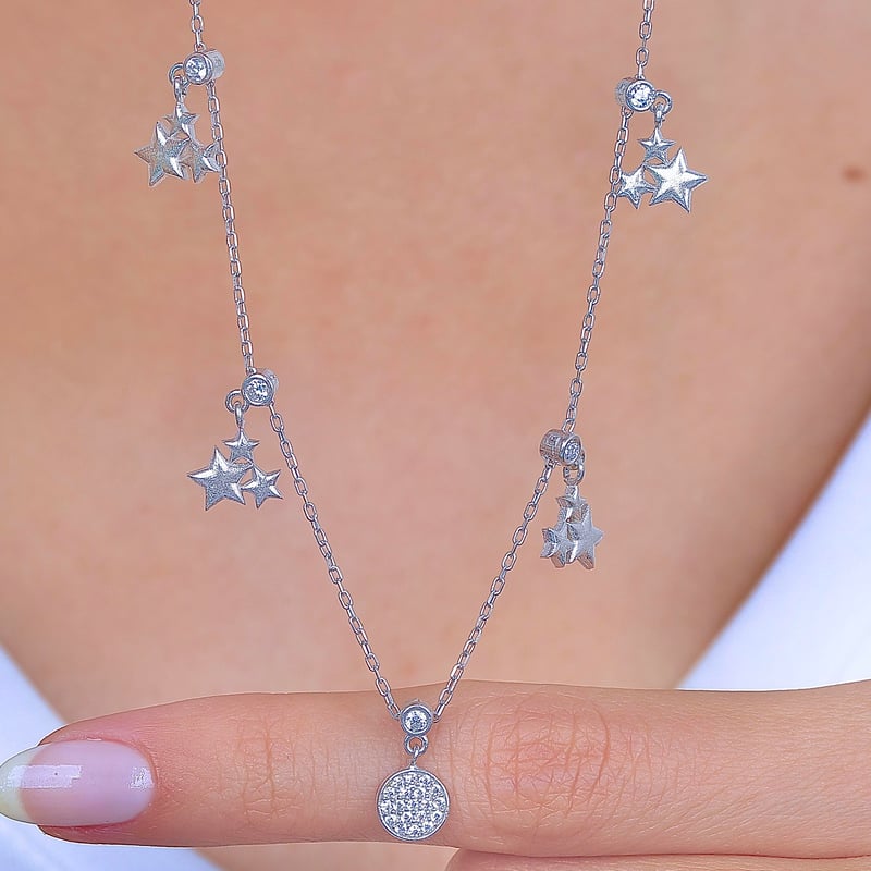 Parıltılı Yıldızlar Choker Gümüş Şans Kolye
