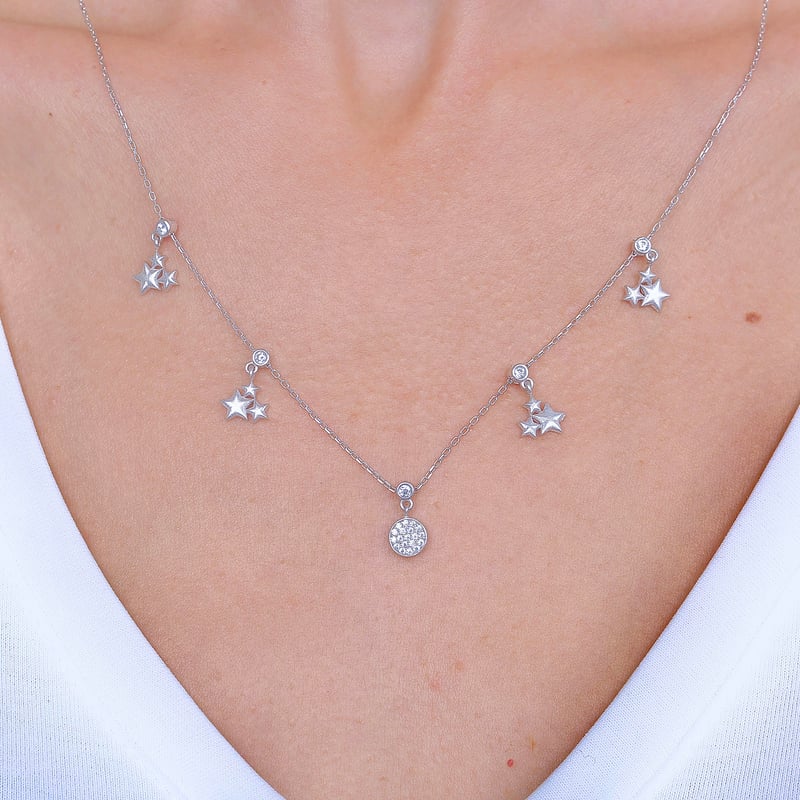 Parıltılı Yıldızlar Choker Gümüş Şans Kolye