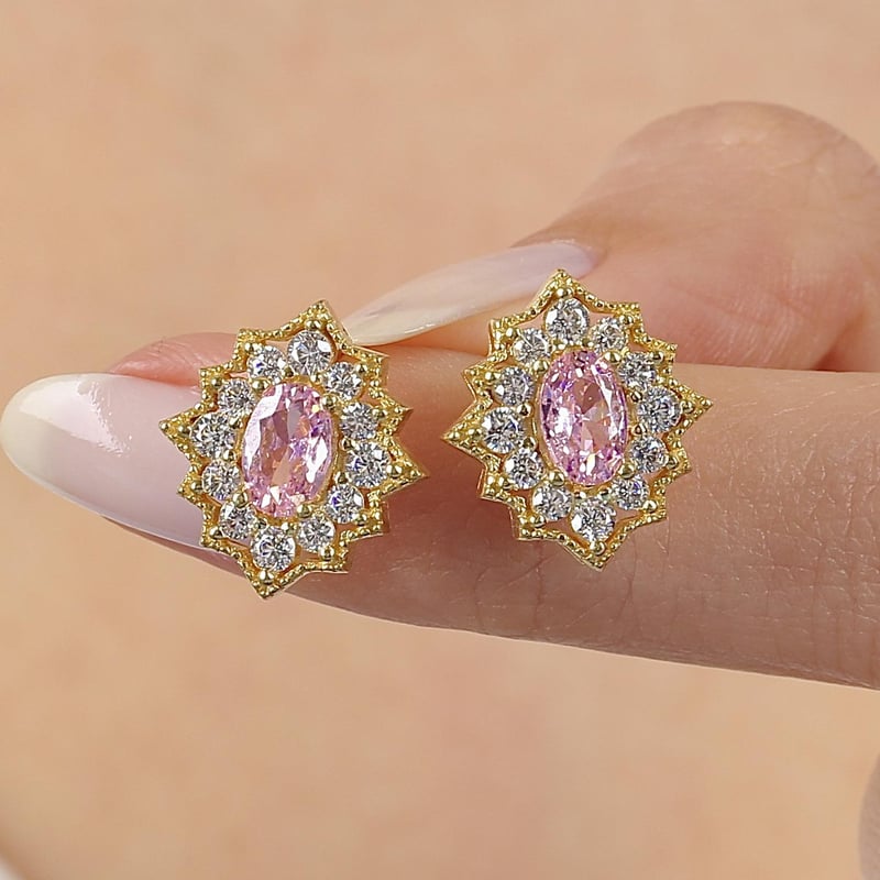 Pink Taşlı Bohem Güzellik Gold Renk Vintage Gümüş Küpe