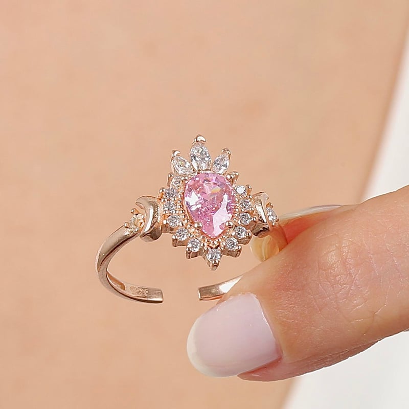 Pink Taşlı Hanedanlık Güneşi Rose Renk Vintage Gümüş Mini Set