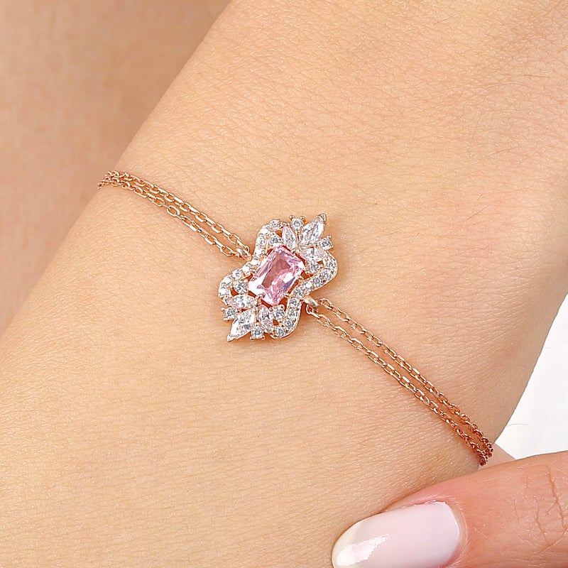 Pink Taşlı Işıltı Klasiği Rose Renk Vintage Gümüş Mini Set