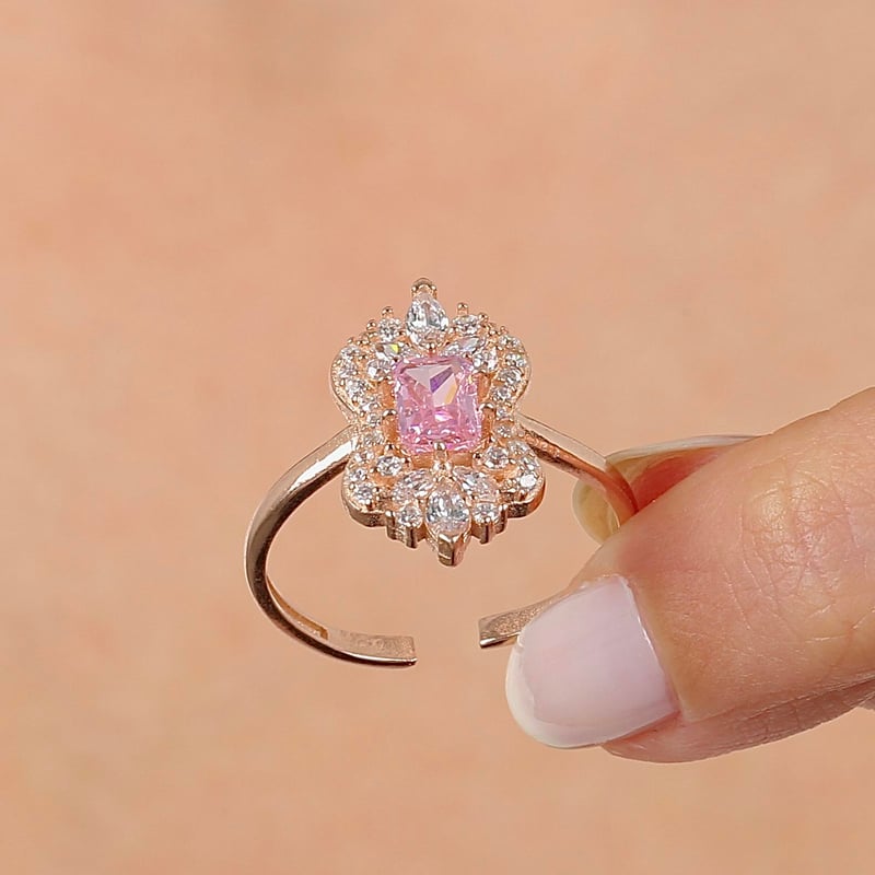 Pink Taşlı Işıltı Klasiği Rose Renk Vintage Gümüş Mini Set