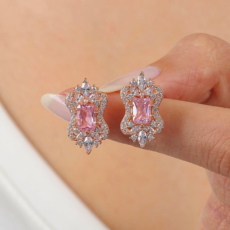 Pink Taşlı Işıltı Klasiği Rose Renk Vintage Gümüş Mini Set