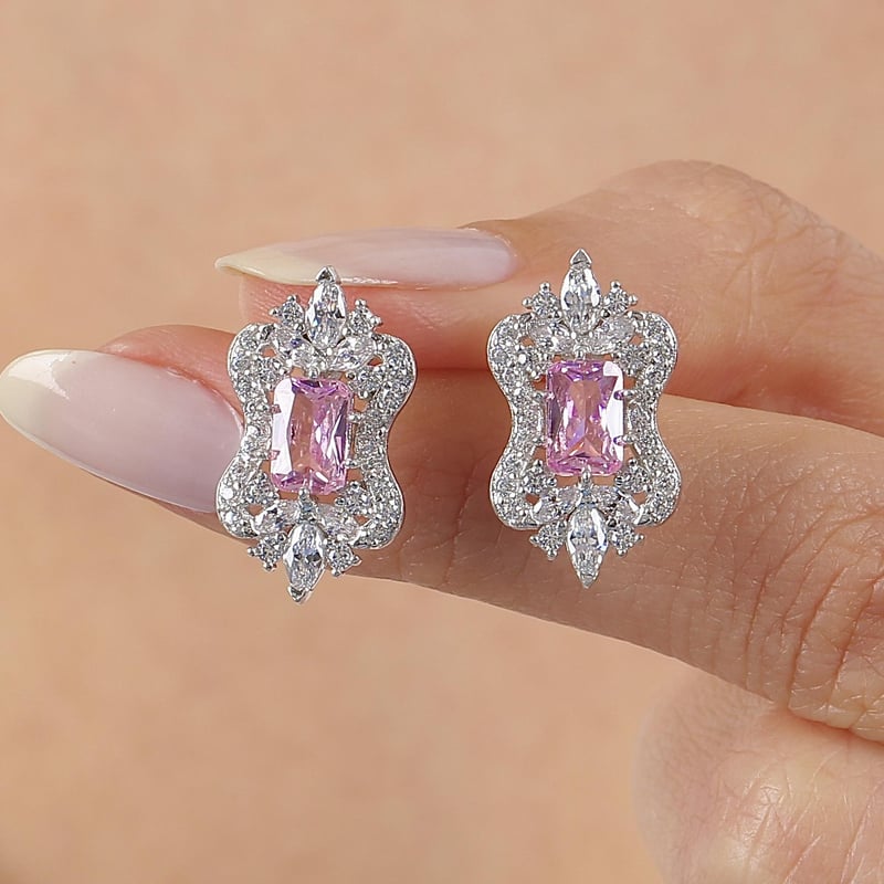 Pink Taşlı Işıltı Klasiği Vintage Gümüş Küpe