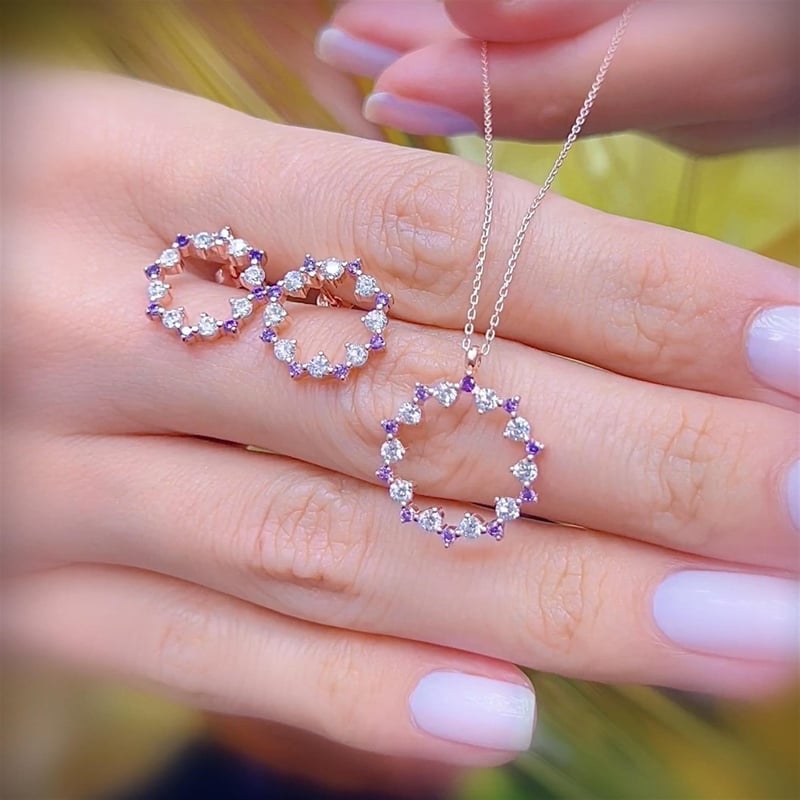 Pırlanta Montür Ametist Büyüsü Rose Renk Gümüş İkili Set