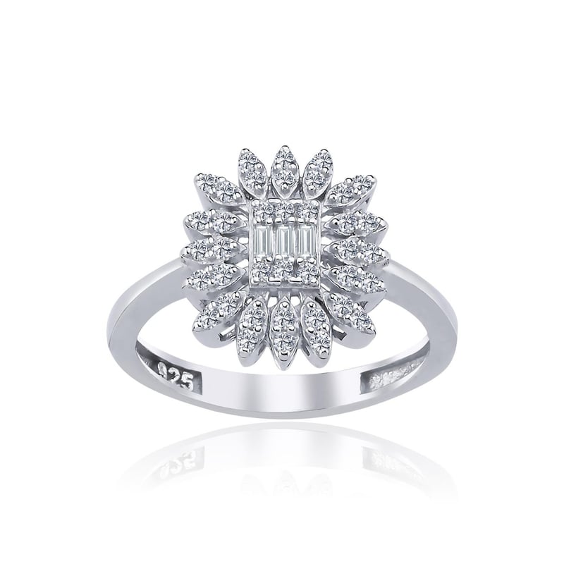 Pırlanta Montür Baget Güneşi Gümüş Yüzük