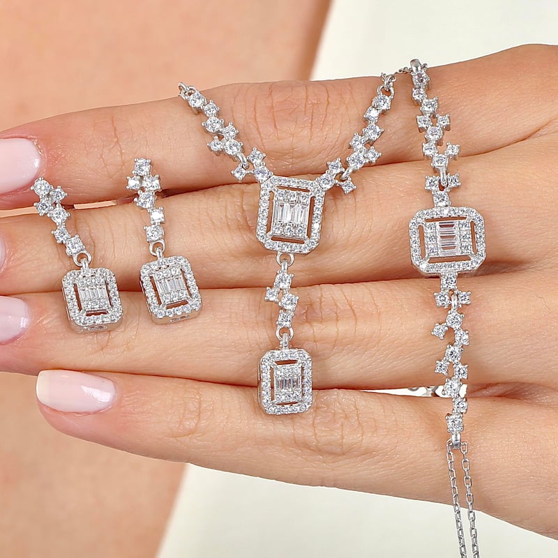 Pırlanta Montür Bağlılık Işıltısı Baget Gümüş Üçlü Set