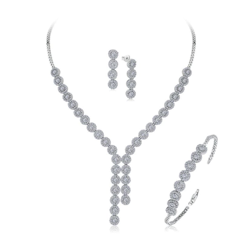 Pırlanta Montür Çiftli Papatya Gümüş Su Yolu Set