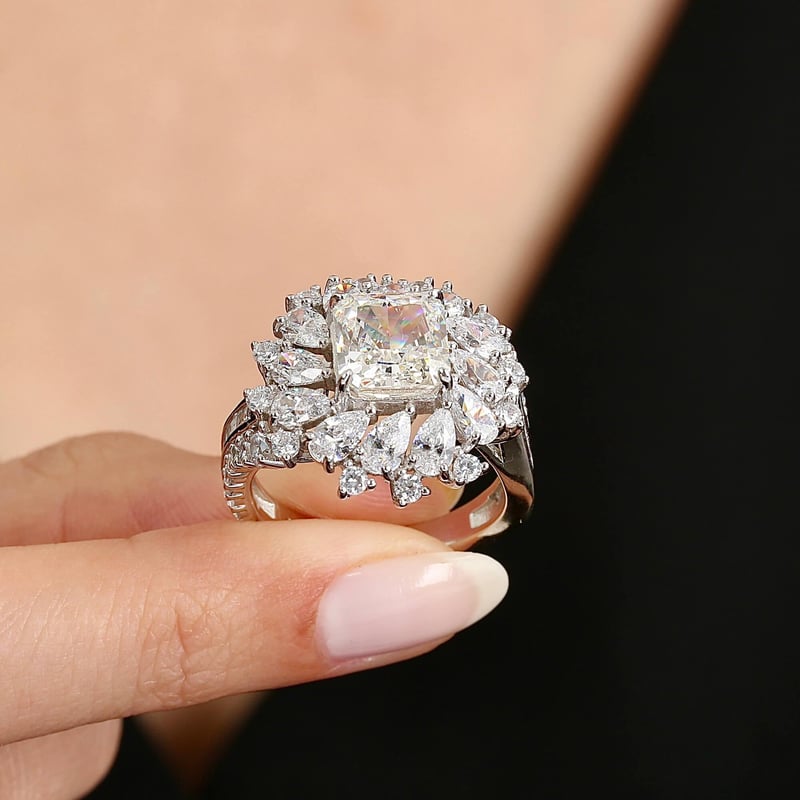 Pırlanta Montür Damla Taşlı Kare Gümüş Yüzük